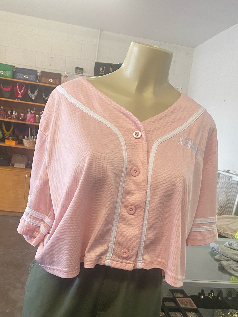 refuge Pink Cropped Baseball Jersey Top